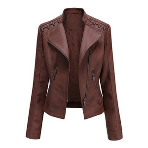 Women's Stitched PU Leather Jacket