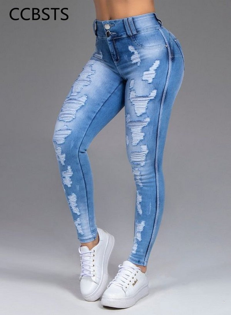 Ripped Jeans Woman High Waisted Pants Aesthetic Female Streetwear Vintage Clothing Blue Denim Hollow Out Skinny Trousers Girls